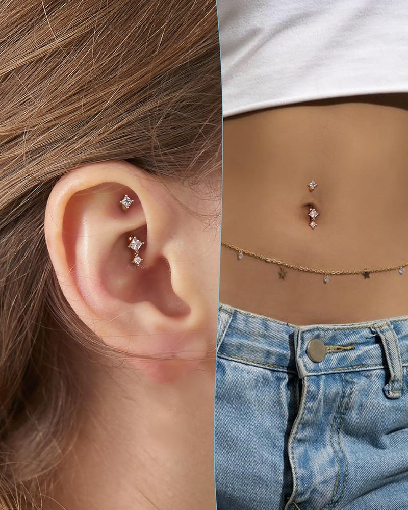 Agrewd Store Minimalist Rook Earrings 8MM Silver Rook Piercing Jewelry Stainless Steel Clear CZ 16G Belly Button Ring Curved Barbell - Image 3